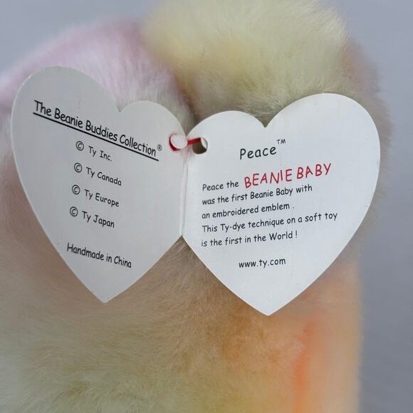 Ty Beanie Buddies Peace Bear Plush Pastel Tie Dye 1999 VTG With Tags 14 Inch - Picture 7 of 10